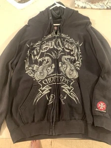 Rare Y2K Original West Coast Choppers Hoodie XL Black Full Zip Jesse James - Picture 1 of 5