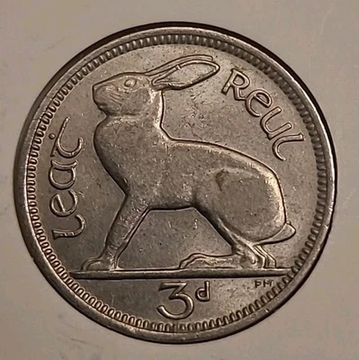 1968 Ireland Eire 3 Pence Leat Reul, Hare Rabbit & Irish Harp, 18 mm, Last Yr - Image 1 of 4