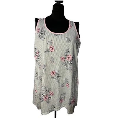 Roupão Laura Ashley NOVO Feminino Grande Sem Mangas Cinza Listras Florais - Imagem 1 de 4