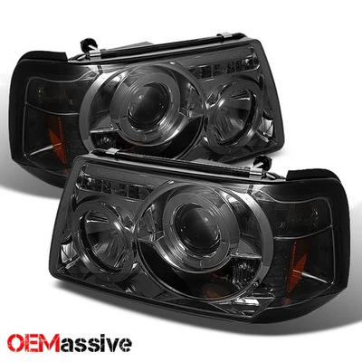 Fits 2001-2012 Ford Ranger Pickup 1PC Smoked LED Dual Halo Projector Headlights - Image 1 of 4
