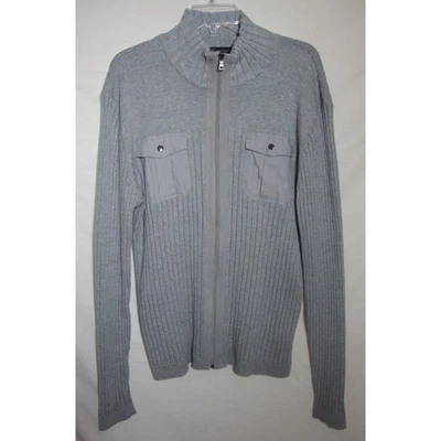 INC Gray Cardigan Sweater MEN XXL Full Zip Pockets Long Sleeve Rib Knit Collar - Image 1 of 3