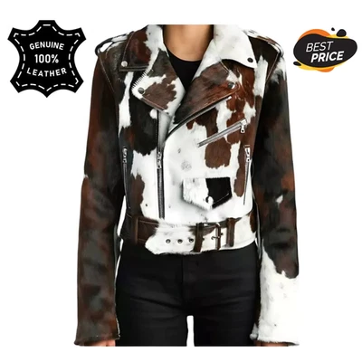 Women’s Genuine Cowhide Leather Jacket Natural Hair-On Western Rodeo Style - Image 1 of 4