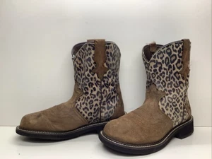 WOMENS ARIAT COWBOY SUEDE BROWN LEOPARD PRINT SHAFT BOOTS SIZE 8.5 C - Picture 1 of 10