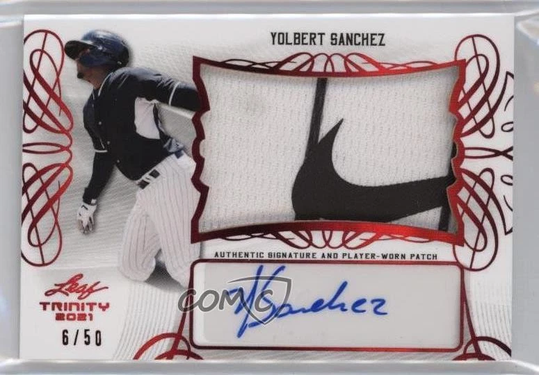 2021 Leaf Trinity Patch Auto Red /50 Yolbert Sanchez #PA-YS1 Patch Auto - Image 1 of 2