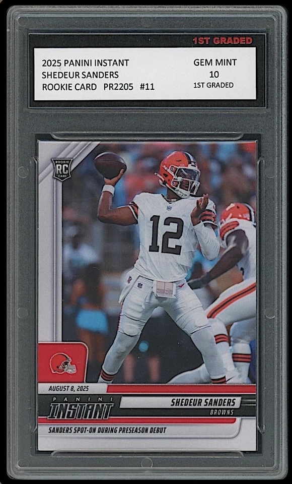 Tarjeta de novato Shedeur Sanders 2025 Panini instantánea Cleveland Browns primer grado 10 Foto 1 de 1