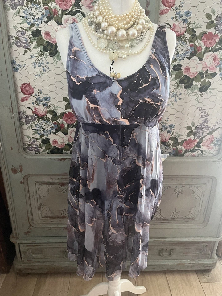 Costume da bagno con vestito sopra attaccato taglia 1xl blu effetto marmo  - Immagine 1 di 4