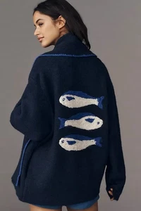 Suéter Cárdigan Anthropologie Plano Blanco Mariel Sardinas Pescado (Talla Única) - Nuevo con Etiquetas - Imagen 1 de 7