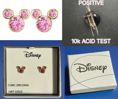Pendientes Disney Niñas Tween Mickey Mouse Oro Amarillo 10K Turmalina Rosa Circonita cúbica NUEVO Foto 1 de 4