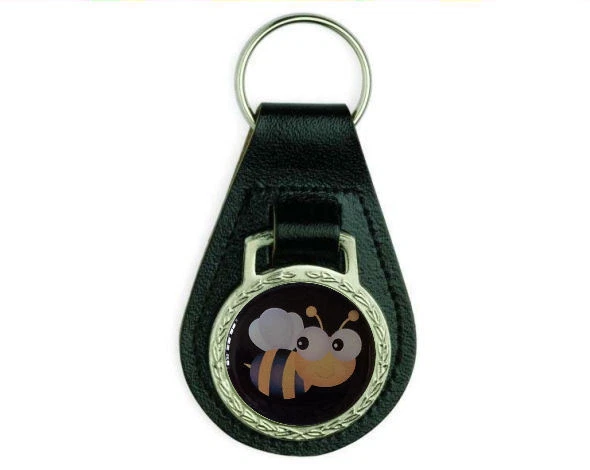 CUTE BUMBLE BEE BLACK LEATHER KEYRING