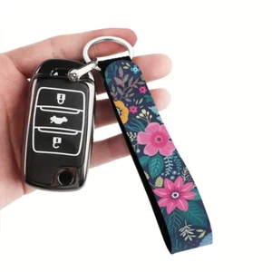 Keychain Wristlet Floral Pattern Polyester Key Fob Strap - Picture 1 of 5