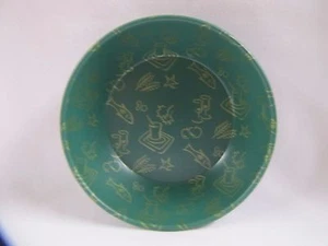 Novelty Print Bowl Fish & Wine Pattern Metal Green Vintage Green Metal Bowl  - Picture 1 of 5