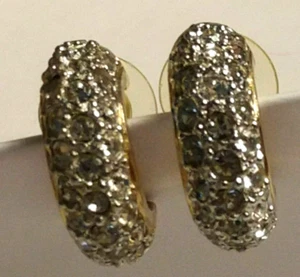 Gold Tone and  Rhinestones Pierced Earrings - Picture 1 of 5