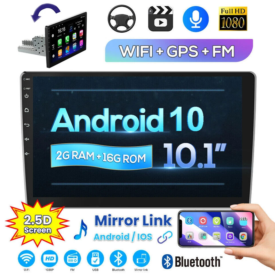 Single 1Din 10.1 Inch Car Stereo Android 11 GPS Navi WIFI FM Radio MP5 Player - Image 1 of 4