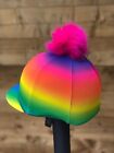 Horse Riding hat silk fur Pom, Wool Or Button Top one Size rainbow ombr