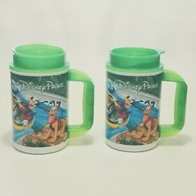 Walt DISNEY PARKS 2 Rapid Fill Whirley Drink Works Mug Green Mickey Pluto Goofy 
