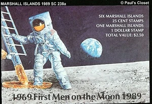 MARSHALL ILS 1989 SC 238a $1 + 6/25¢ FOLLETO DE LOS PRIMEROS HOMBRES EN LA LUNA MNH OG EN MUY BUEN ESTADO - Imagen 1 de 6