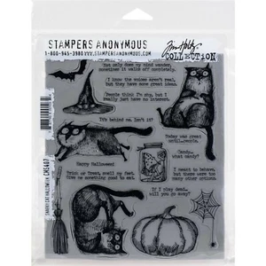 Tim Holtz Cling Stamps Halloween Crazy Cats Christmas Mr Bones Manor Pumpkinhead - Picture 1 of 14