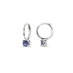Tanzanite 5mm Solitaire Small Round Huggie Hoop Earrings in Sterling Silver - Picture 1 of 4