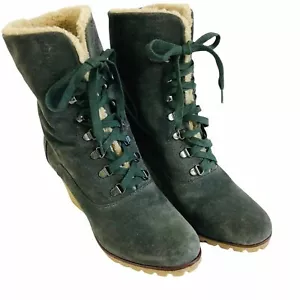 Kelsi dagger brown lace up Sherpa wedge boots Booties 9.5M Charcoal - Picture 1 of 8