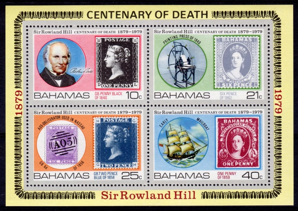 Bahamas #SGMS544 MNH M/S 1979 Rowland Hill Penny prensa de correo negro [453a] Foto 1 de 1