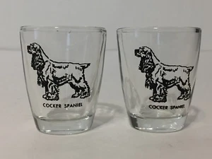 Pair 2 Vintage 1940s Cocker Spaniel Dog Breed Shot Glasses Barware 40s Set Lot - Picture 1 of 7