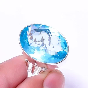 Blue Topaz Gemstone 925 Sterling Silver Ring S.6 R_9380_157_53 Valentine Gift - Picture 1 of 3