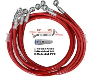 TUBO FRENO IN TRECCIA AERONAUTICO MOTO SCOOTER UNIVERSALE ROSSO 80 CM RACING - Picture 1 of 6
