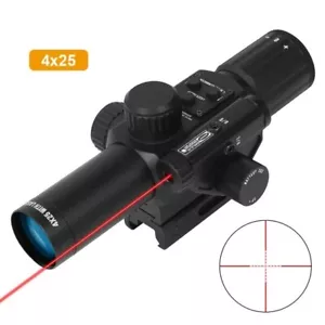 4X25 IR Tactical Rifle Scope Red Illuminated Mil-dot w/Red Laser 11/20mm Rail - Picture 1 of 6