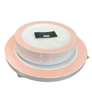 36pc Rachel Zoe Posh Pink & White Disposable Round Dinner/Dessert Plate Set New - Picture 1 of 15