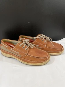 Chaps Men's Tan Leather Boat Shoes/Lace Up Size 10.5M SKU 5929 - Picture 1 of 8