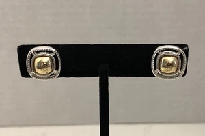 Signed NWH Two Tone Square Shape Clip On Earrings Career Classic Look - Picture 1 of 7