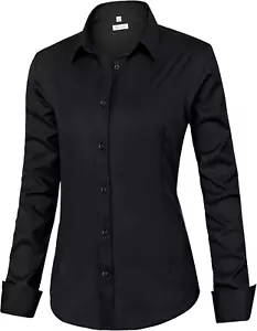 Womens Classic-Fit Dress Shirts Long Sleeve Button down Wrinkle-Free Stretch Sol - Picture 1 of 12