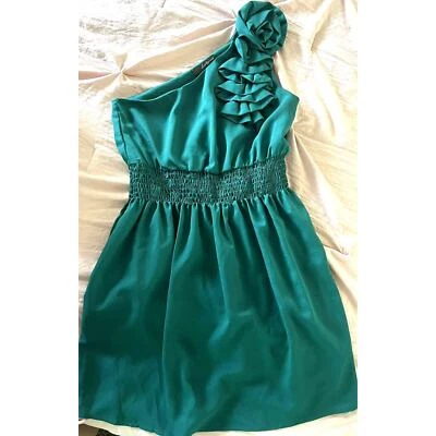 Twenty One Green Teal Ruffled One Shoulder Cocktail Dress Small - Image 1 of 2