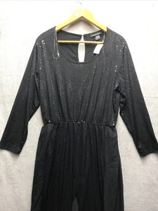 Ashley Stewart Jumpsuit Size 26 Black Sequin Sheer Tail NWT - Picture 1 of 18