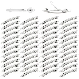 50 Pack 8Cm/3 Inch Plain Blank Silver Metal DIY Craft French Barrettes Automatic - Picture 1 of 7