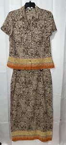 Judith Hart Top & Skirt Set Multicolor Brown Cruise Ready Vacation Beach Sz 16 - Picture 1 of 16