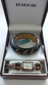 VINTAGE WOMEN'S RUMOURS QUARTZ WATCH FROM JAPAN + BRACELET FROM INDIA NEW IN BOX - Picture 1 of 12