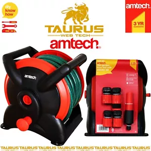 15M AMTECH Compact Garden Hose Reel + 5 Nozzles Water Pipe Wall Mounted Set UK - Picture 1 of 4