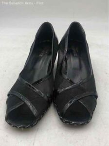 Sesto Meucci Womens Black Leather Slip On Wedge Espadrille Sandals Size 7