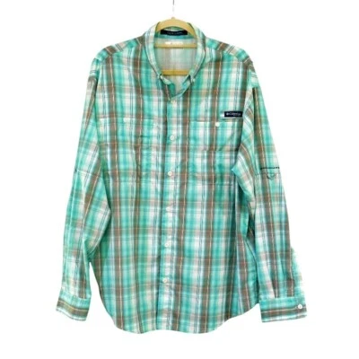 Camisa de Pesca Columbia PFG Para Hombres Grande Verde Menta Cuadros Super Tamiami Omni Tono Foto 1 de 4