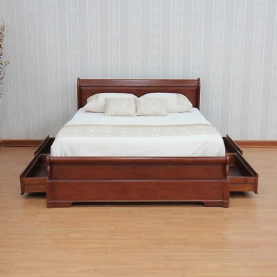 Mahogany Sleigh Bed Frame with 4 storage drawers 4'6" 5' 6' NEW B013 - Image 1 of 4