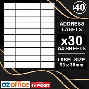 30 Sheets x 40 Labels A4 53mm x 30mm Address Labels Mailing Sticker Laser Inkjet - Picture 1 of 3