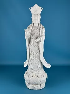 Grande Statua In Porcellana Cinese 64cm Scultura Guanin Figura Orientale XX Sec. - Foto 1 di 22
