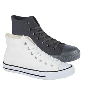 MEN'S BOYS CANVAS LACE UP HIGH TOP ANKLE TRAINER WHITE & BLACK SIZES 6 -12 
