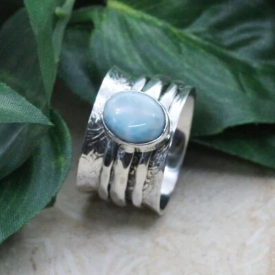 Anillo giratorio Larimar de plata de ley 925 hecho a mano joyas para mujer para ella B 19 Foto 1 de 4