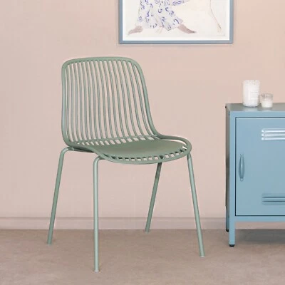 CONTEMPORARY MODERN LINEAR SAGE GREEN PLASTIC DINING CHAIR WITH METAL LEGS - Image 1 of 4