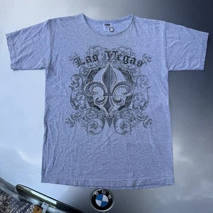 Y2K Las Vegas Studded Grey Graphic TND Affliction Tap out Style T-shirt - Picture 1 of 5
