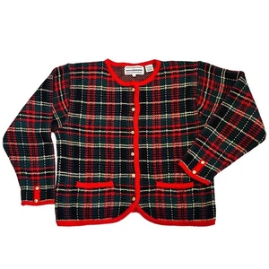 Westbound Damen Gr. L Vintage rot kariert Cardigan Pullover 90er Strick Tartan - Bild 1 von 8
