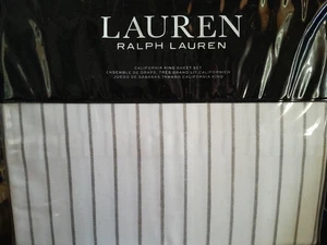Brand New Ralph Lauren California King Sheet Set Spencer Stripe Stone Grey - Picture 1 of 4
