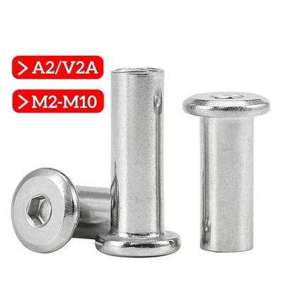 Hülsenmuttern M2 M3 M4 M5 M6 M8 M10 mit Flachkopf Innensechskant V2A Edelstahl - Bild 1 von 4